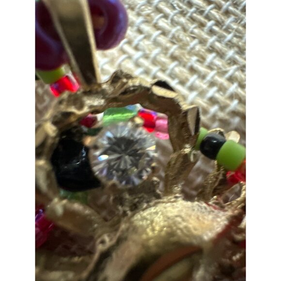 Vintage Exotic Boho Crab Red Jade Necklace 10k Gold Filled Bead CZ Pink Green - Picture 5 of 9